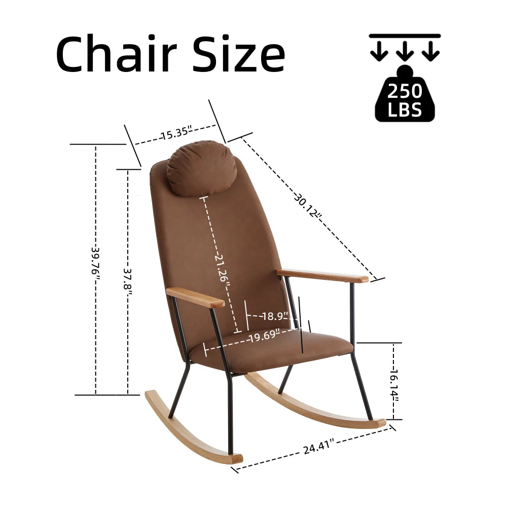 Adjustable Headrest Pillow Rocking Chair Fabric Upholstered - The Kings Lots