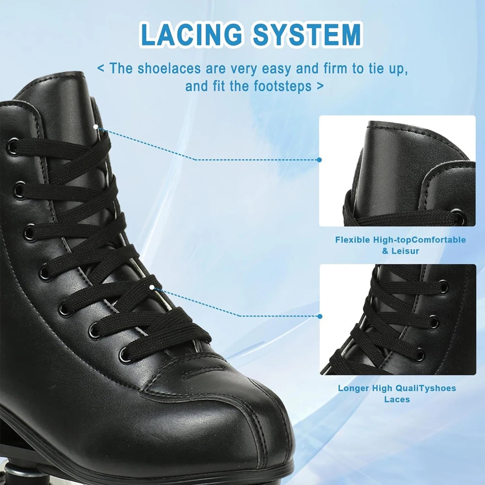 PU Leather Roller Skates Skating Shoes Size 4 Flash Wheels - The Kings Lots