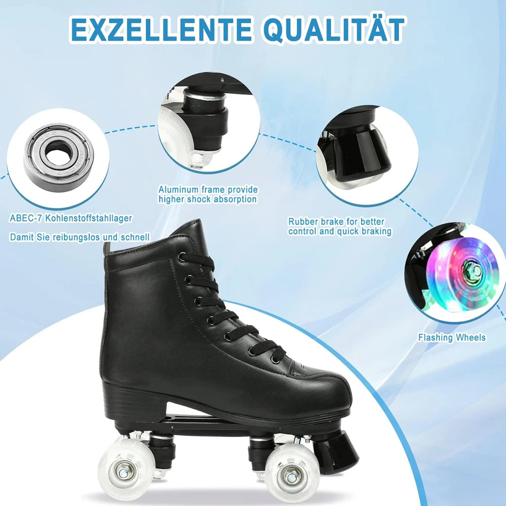 PU Leather Roller Skates Skating Shoes Size 4 Flash Wheels - The Kings Lots