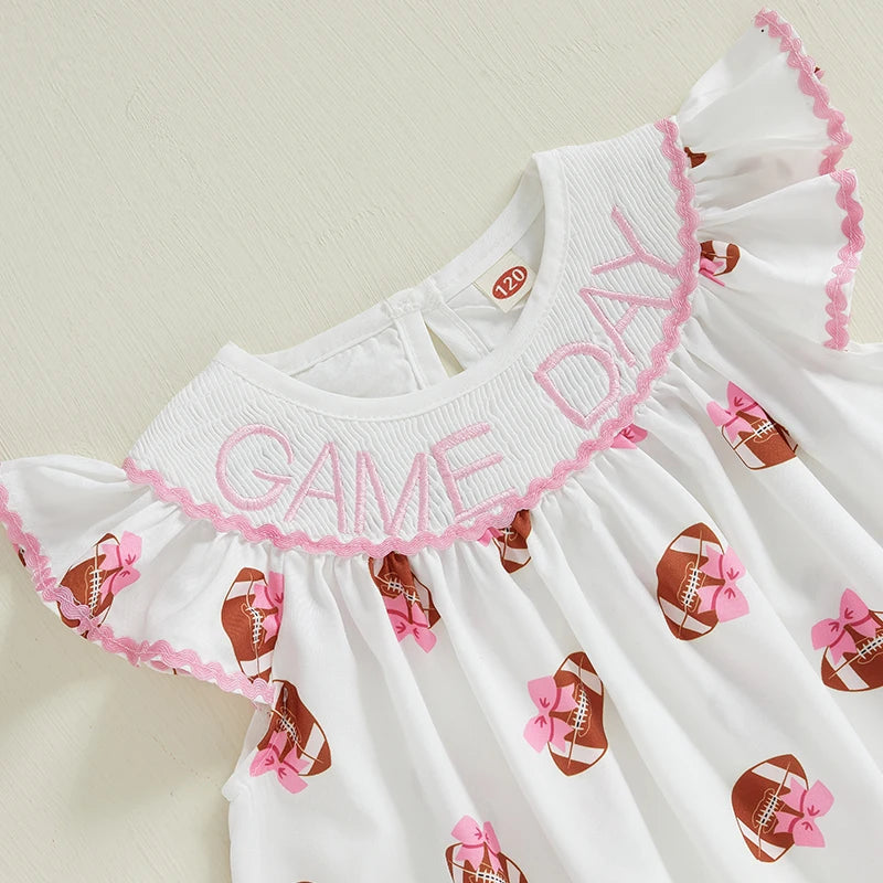 Cute Toddler Girl Floral Print Sleeveless Round Neck A-Line Dress with Bow Detail and Embroidered Letters - The Kings Lots