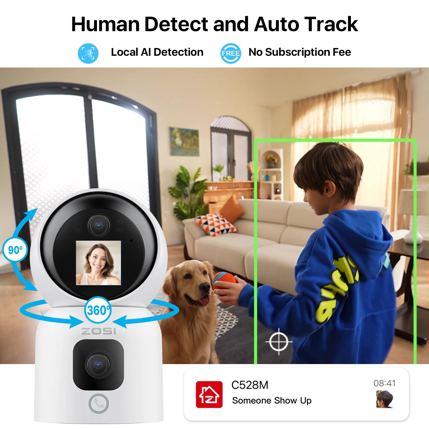 ZOSI 360° Smart Home Security Camera PTZ Auto Tracking Baby Monitor AI Panoramic HD Night Vision Indoor WiFi Surveillance Camera - The Kings Lots