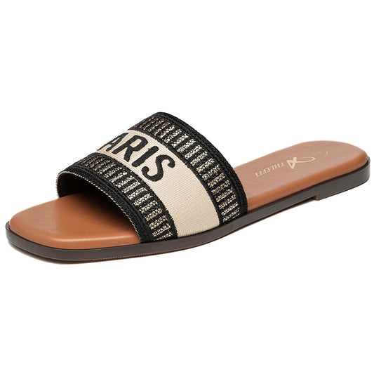 Summer Women Letter Flat Sandals Casual Comfortable Slip Slide 2024 Fashion - The Kings Lots