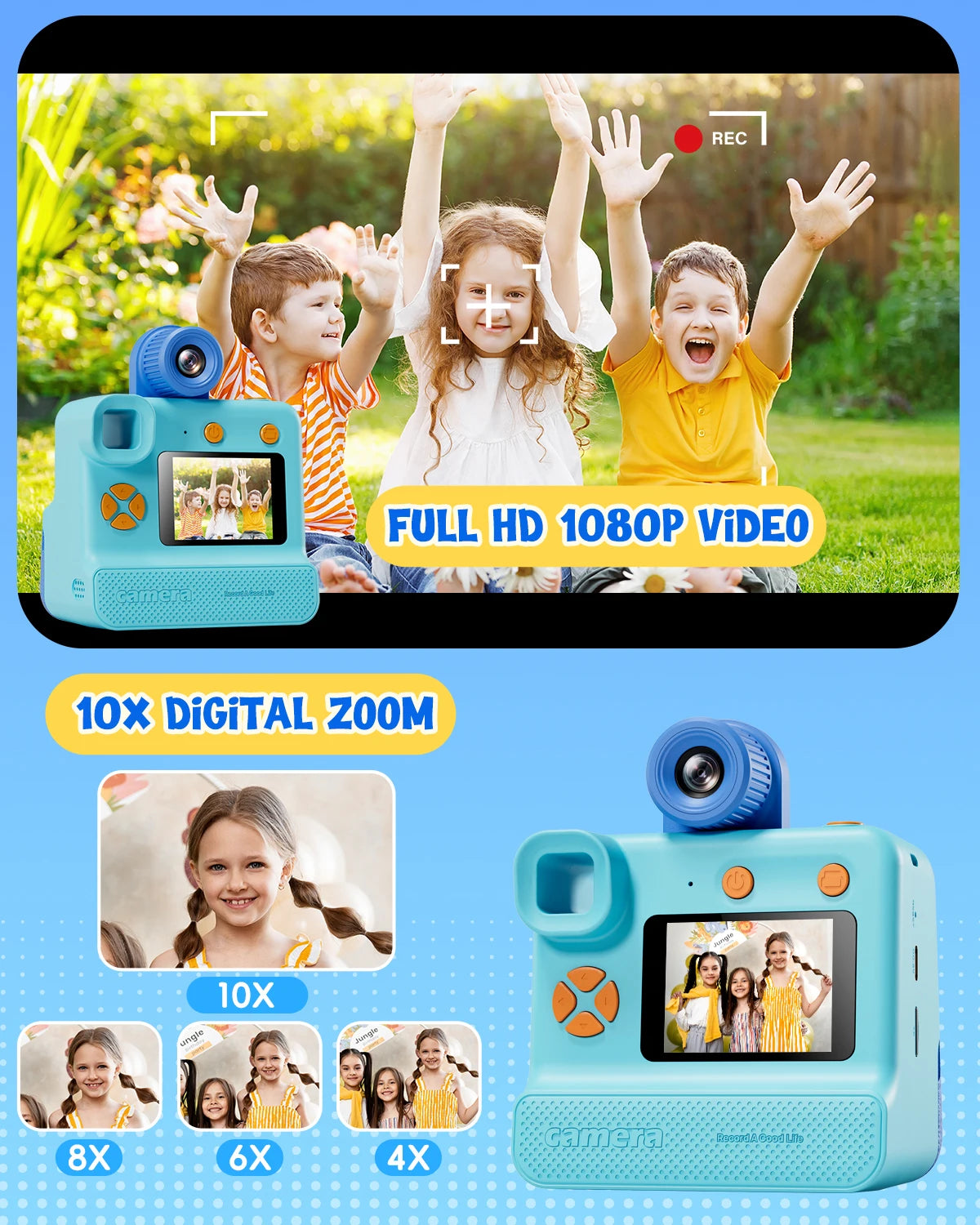 Gofunly Kids Digital Camera Toy 1080P HD Instant Print Camera - The Kings Lots