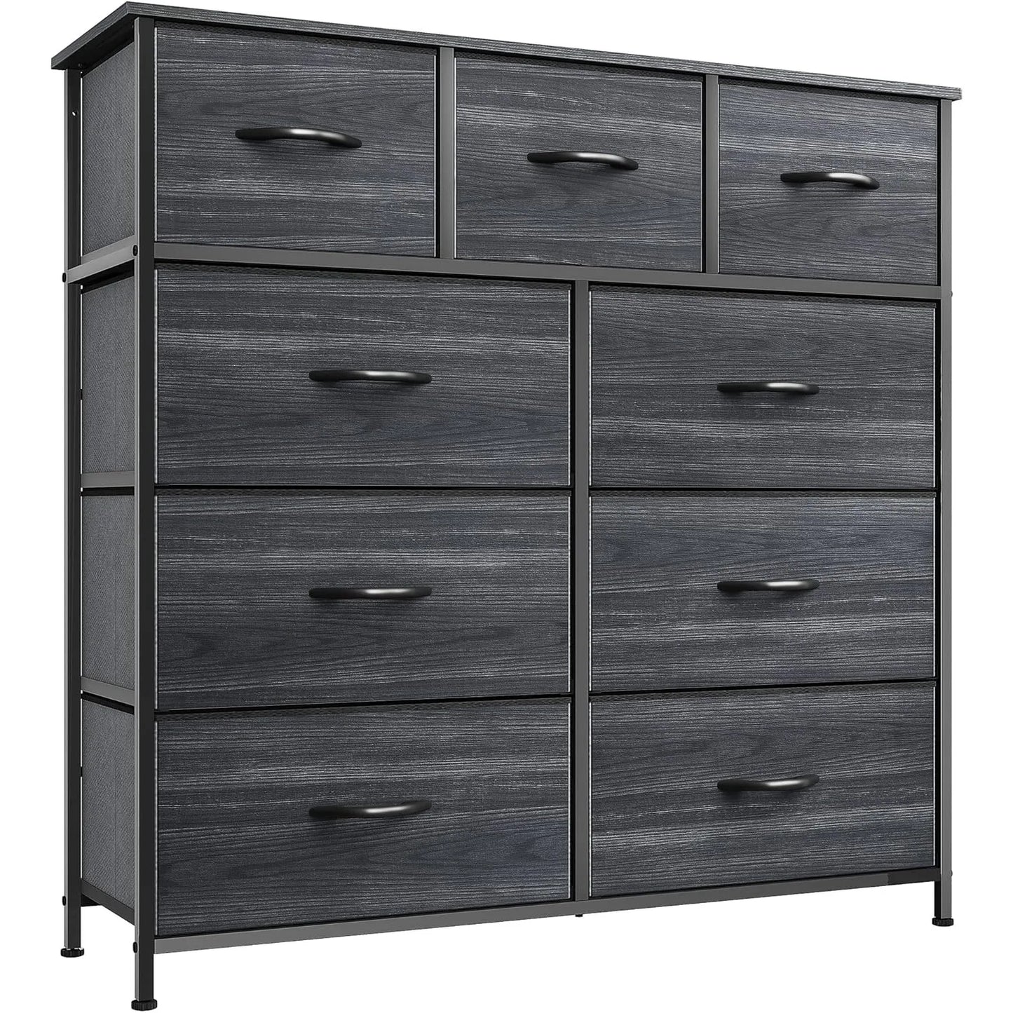 Dresser for Bedroom with 9 Drawers-Fabric Storage Tower Tall Chest Organizer Unit for Living Room, Entryway, Closets, Wooden Top - The Kings Lots