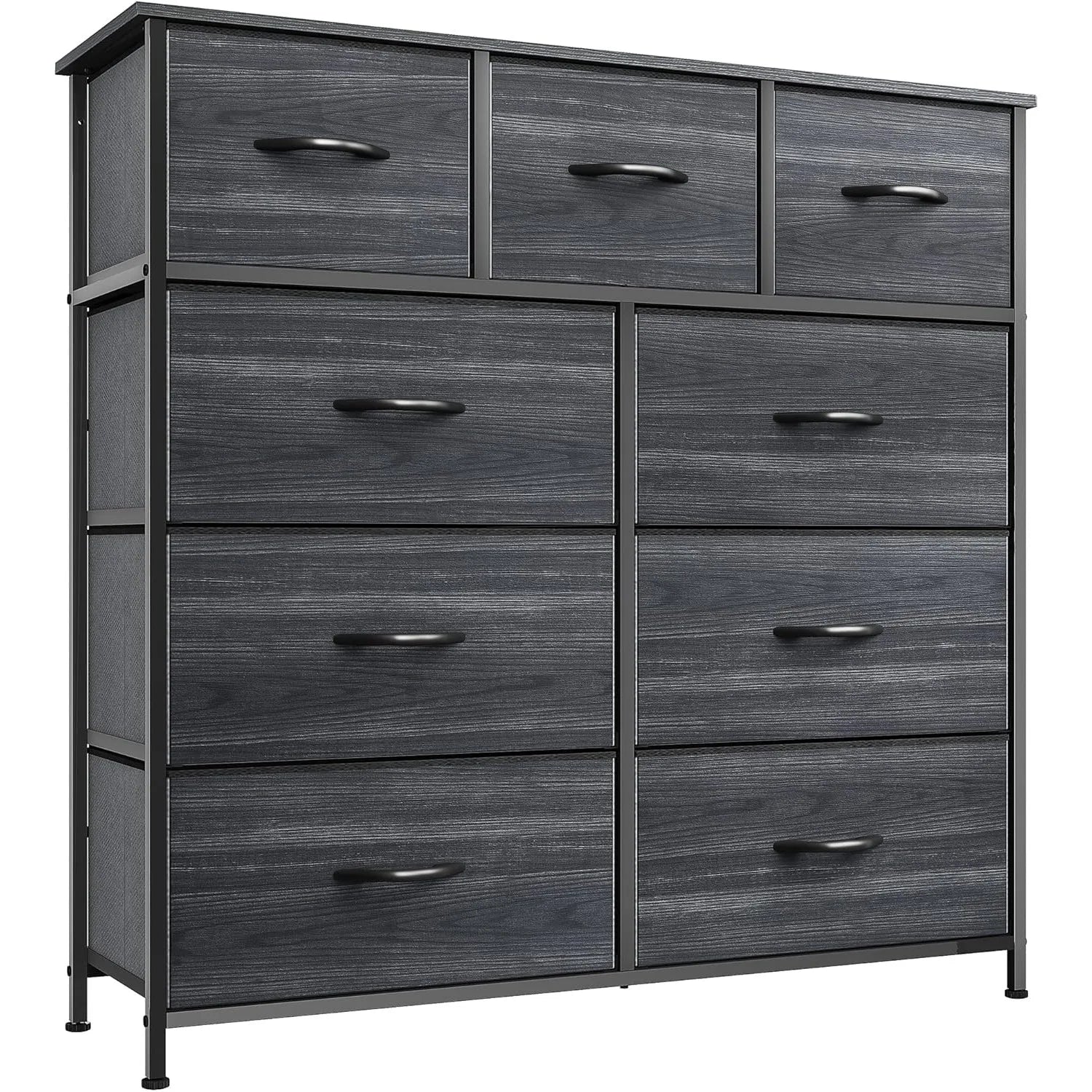 Dresser for Bedroom with 9 Drawers-Fabric Storage Tower Tall Chest Organizer Unit for Living Room, Entryway, Closets, Wooden Top - The Kings Lots