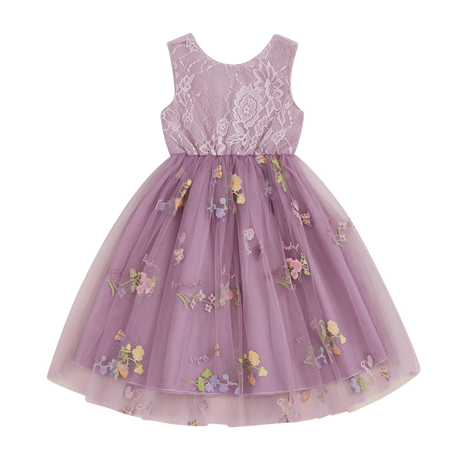 Kids Girl Tulle Dress Sleeveless Round Neck Floral Embroidery Dress Toddler Princess Dress Summer Clothes - The Kings Lots