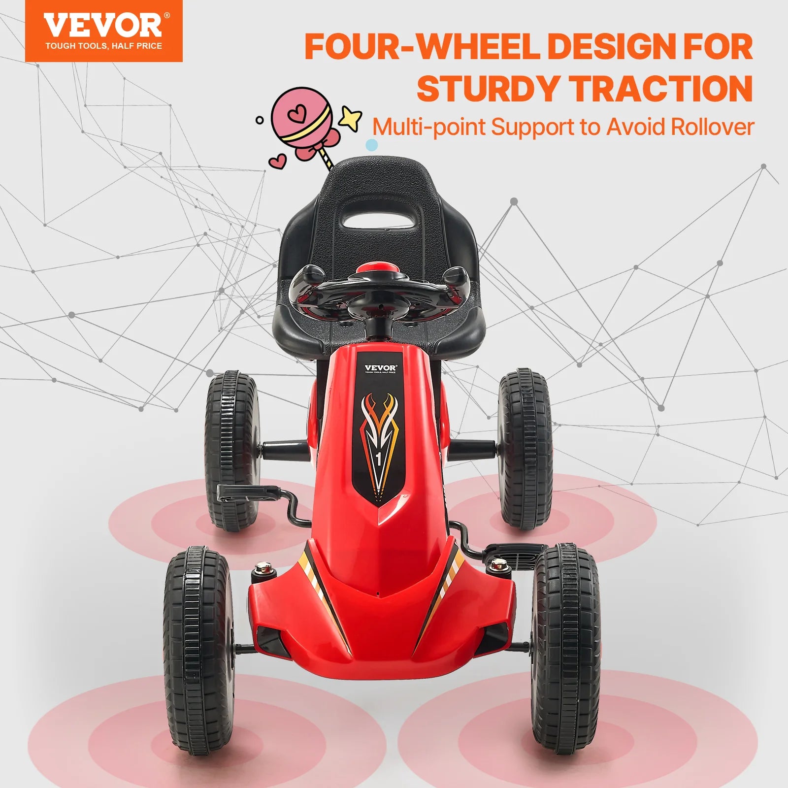 VEVOR 66lbs Kids Pedal Go Kart 4 Wheel Off-Road Pedal Ride On Toys with Adjustable Seat Outdoor Racer Pedal Car for Boys & Girls - The Kings Lots