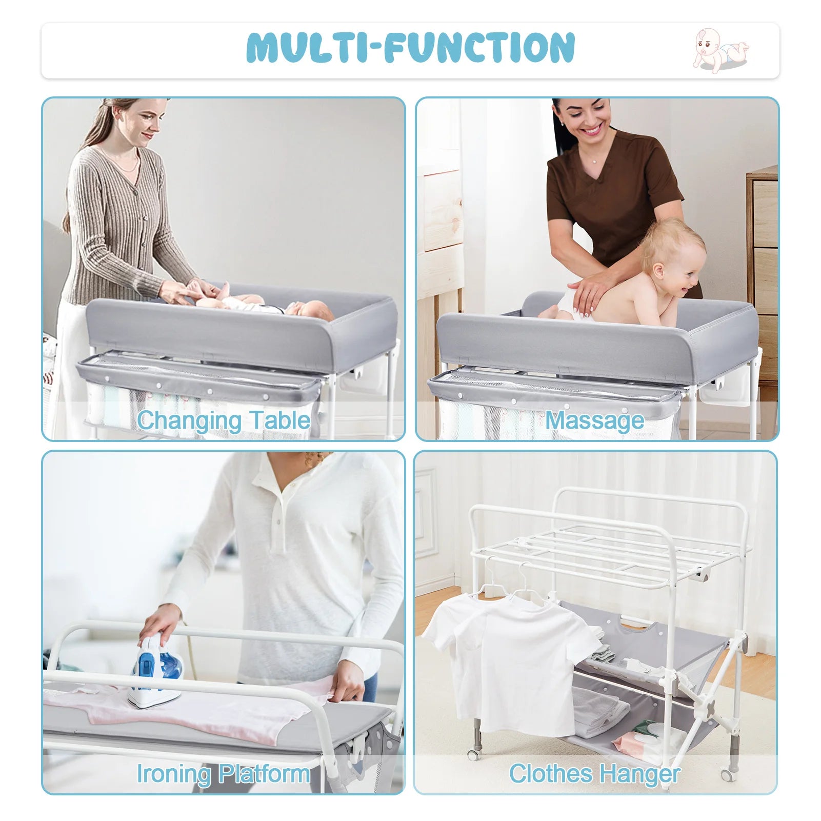 Portable Baby Changing Table with Wheels and Adjustable Height - The Kings Lots