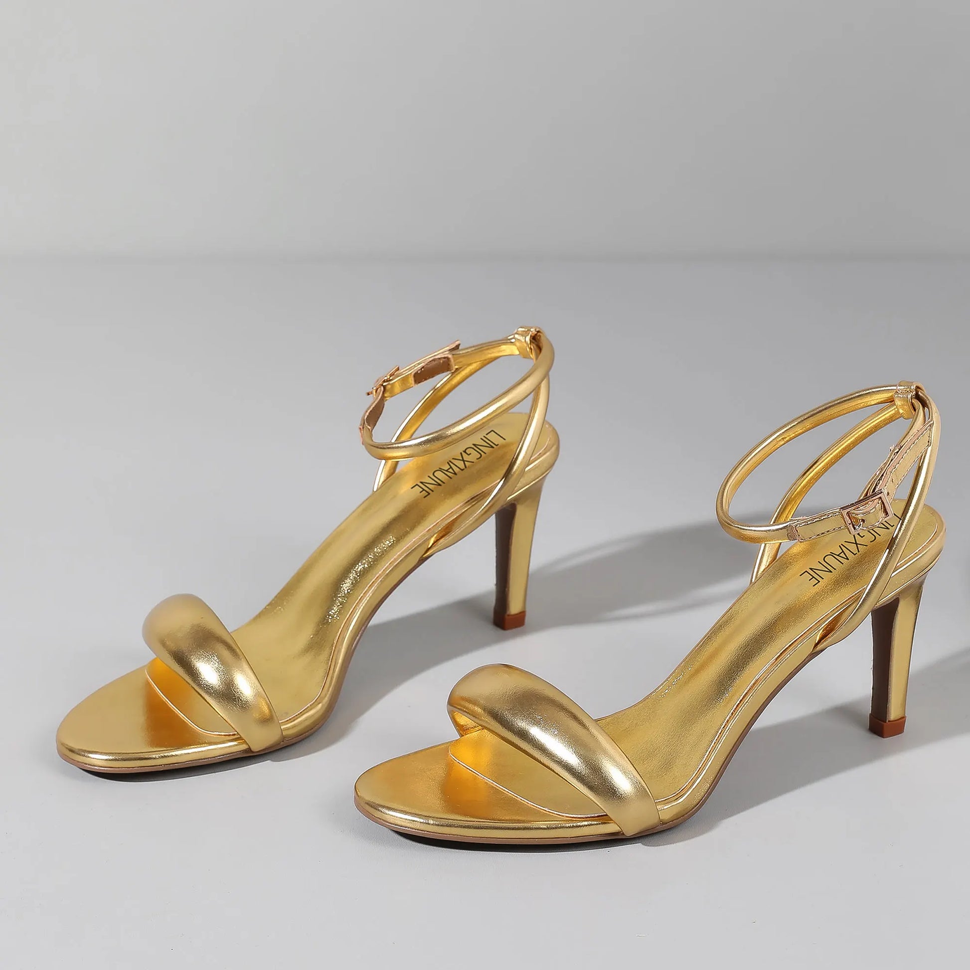 Gold Heels for Women Open Toe Strappy High Heels Sandals - The Kings Lots