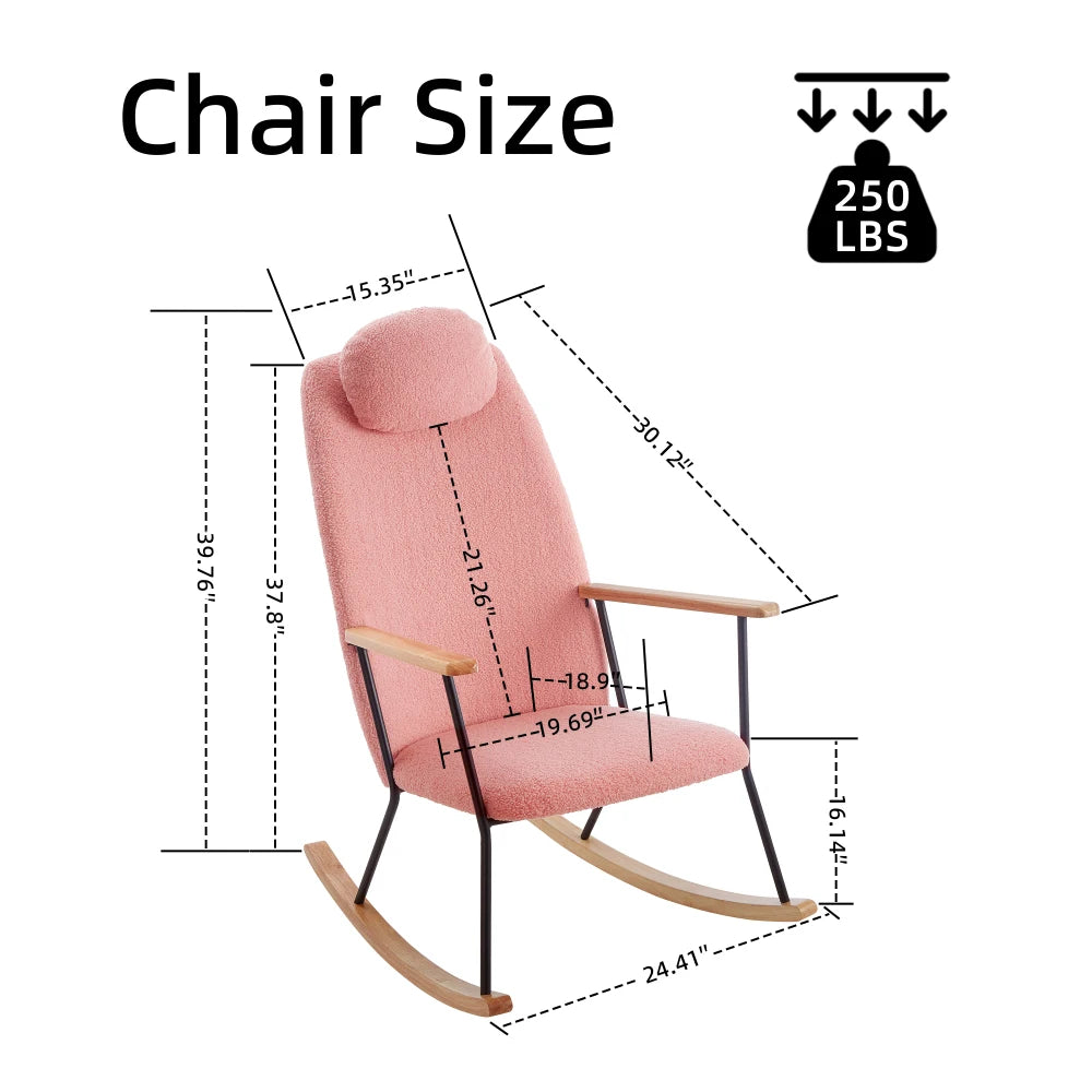 Adjustable Headrest Pillow Rocking Chair Fabric Upholstered - The Kings Lots