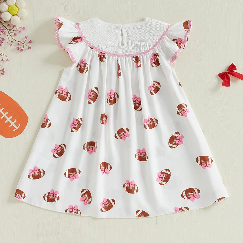 Cute Toddler Girl Floral Print Sleeveless Round Neck A-Line Dress with Bow Detail and Embroidered Letters - The Kings Lots