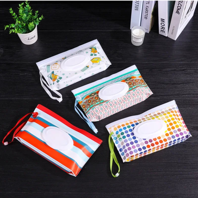 EVA Baby Wet Wipe Pouch Cute Snap-Strap Refillable Wet Wipes Bag Flip Cover Tissue Box Outdoor Useful Baby Stroller Accessory