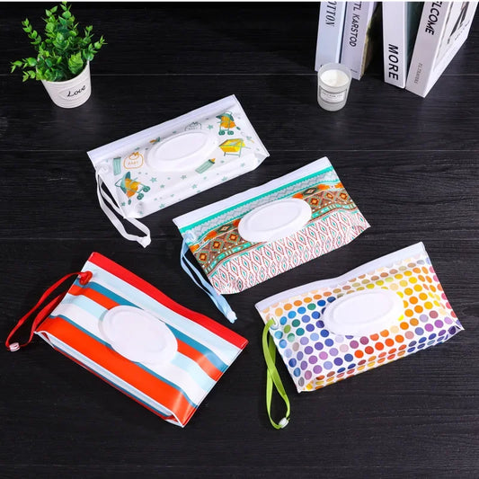 EVA Baby Wet Wipe Pouch Cute Snap-Strap Refillable Wet Wipes Bag Flip Cover Tissue Box Outdoor Useful Baby Stroller Accessory