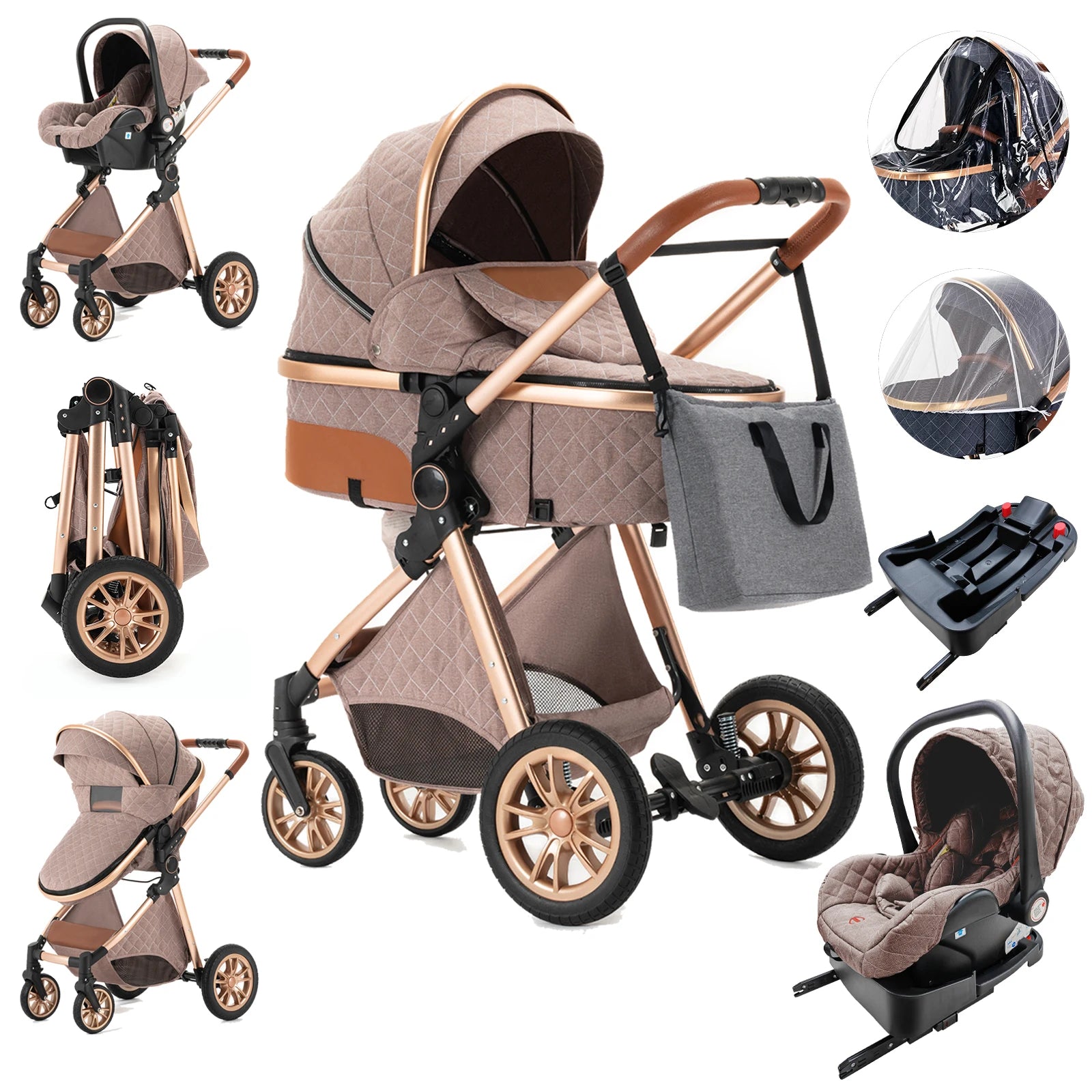 Luxury Baby Stroller 3 in 1 High Landscape Baby Cart Can Sit Can Lie Portable Pushchair Baby Cradel Infant Carrier - The Kings Lots
