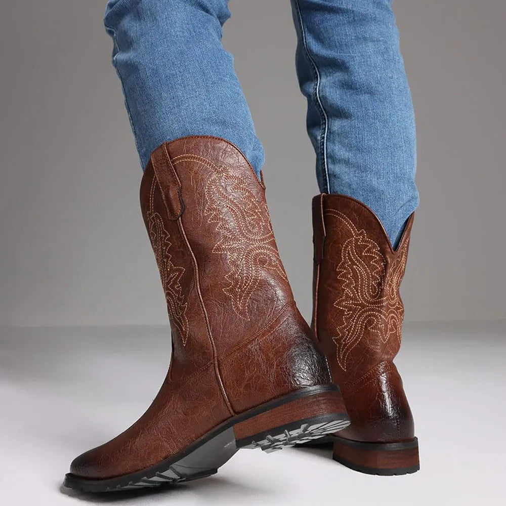 DoraTasia Plus Size 12.5 Retro Square Toe Cowboy Boots - The Kings Lots