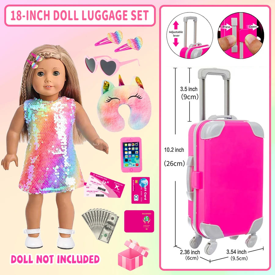 18Inch Doll Clothes Colorful Dress Lovely Travel Suitcase American Girl Doll Summer Outfit Hoodie Baby Toys Wear Girl's Gifts - The Kings Lots