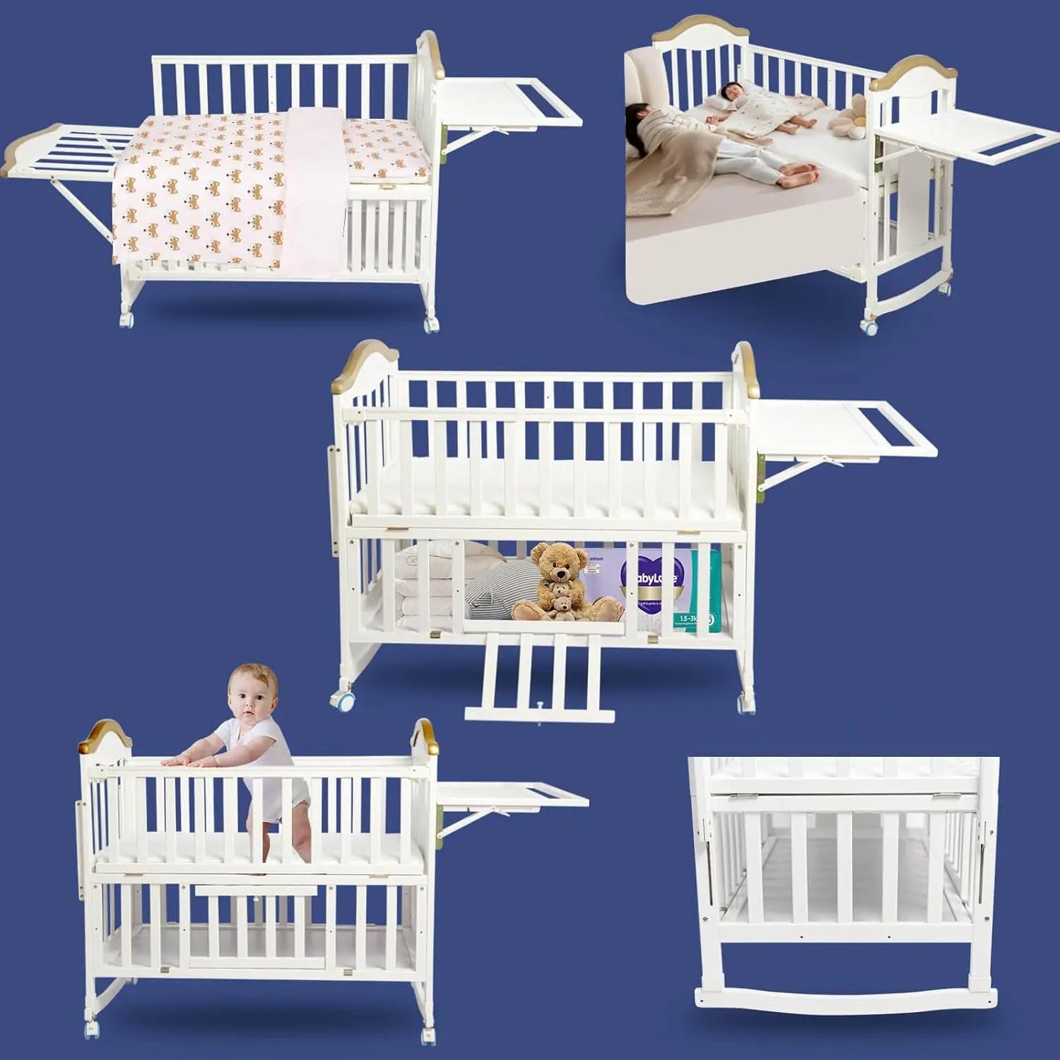 4-in-1 Convertible Cunas para Bebes with Changing Shelf and Mattress - The Kings Lots