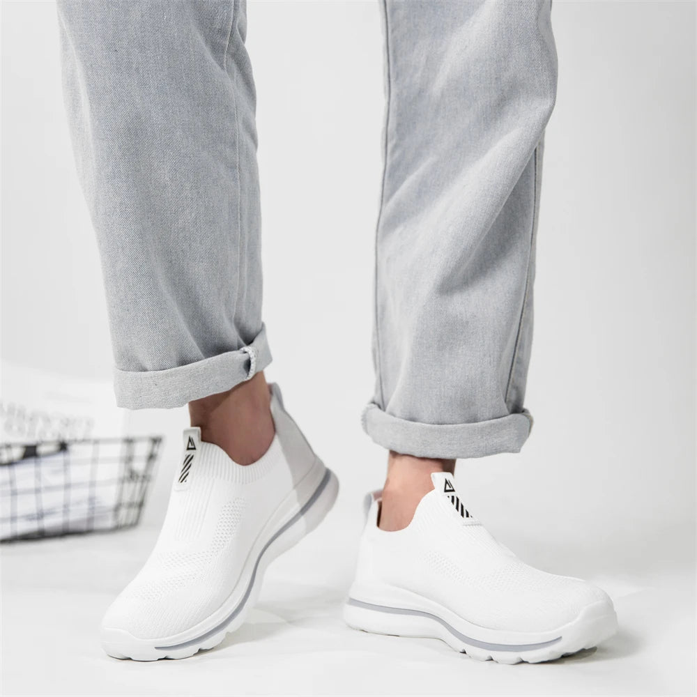 Men White Sneakers Walking Shoes Slip On Lightweight 1239 - The Kings Lots
