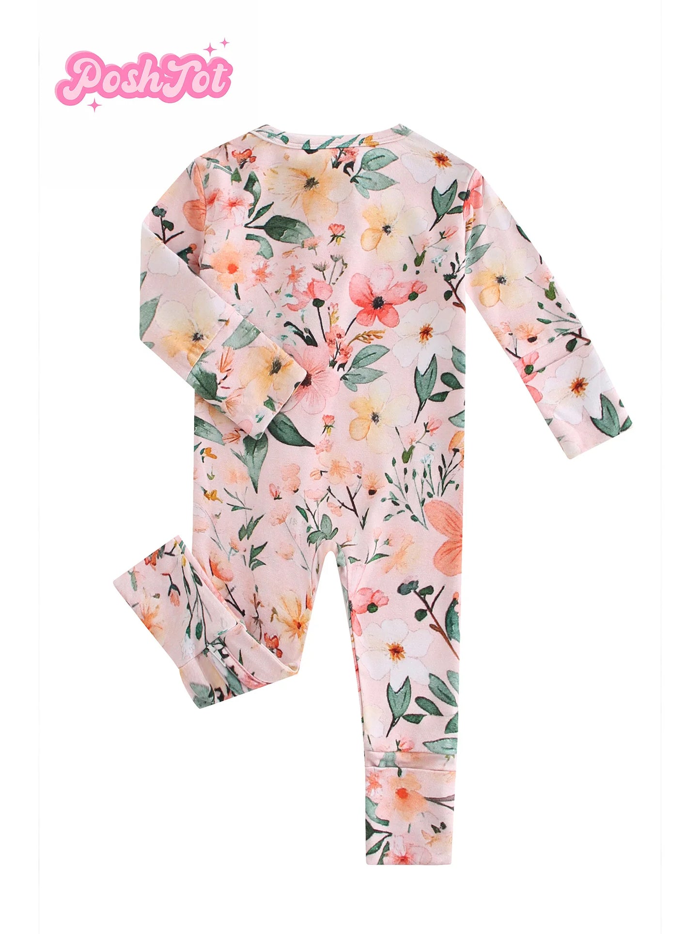 POSHTOT pink flowers pattern fiber baby long sleeve. Baby pajamas two-way zipper 0-2 years romper.Baby jumpsuit. - The Kings Lots