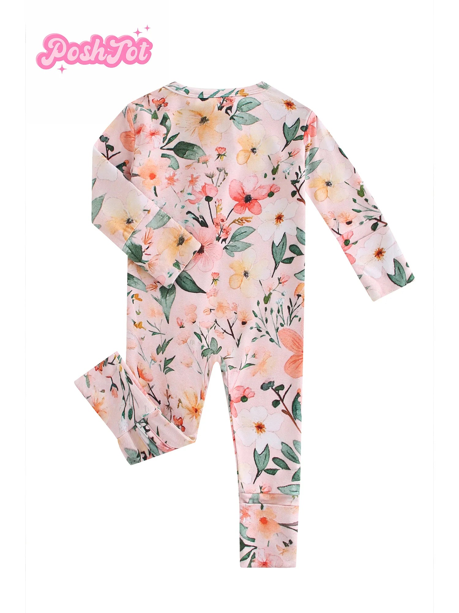 POSHTOT pink flowers pattern fiber baby long sleeve. Baby pajamas two-way zipper 0-2 years romper.Baby jumpsuit. - The Kings Lots