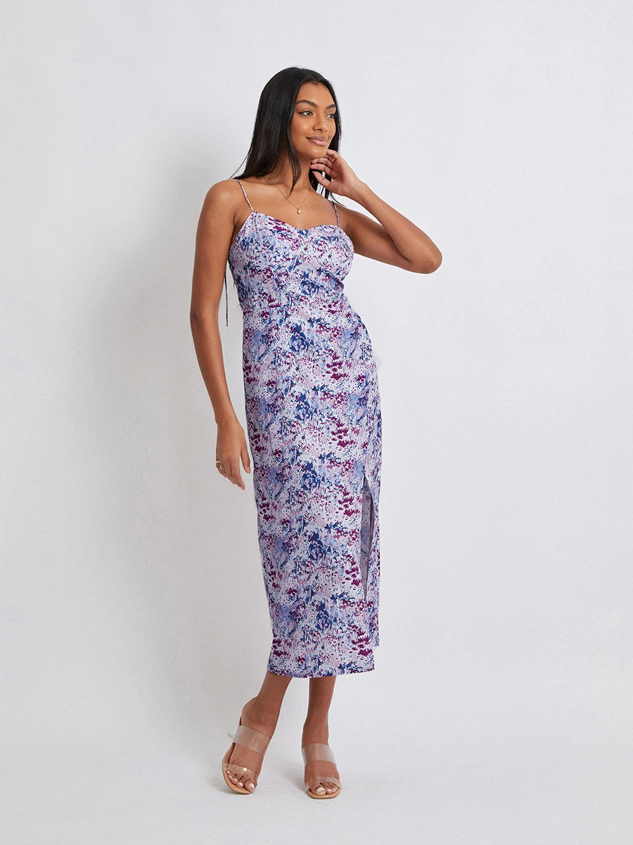 Women Floral Sleeveless Dress Summer Spaghetti Strap Split Party Long Dress for Cocktail Beach Streetwear - The Kings Lots