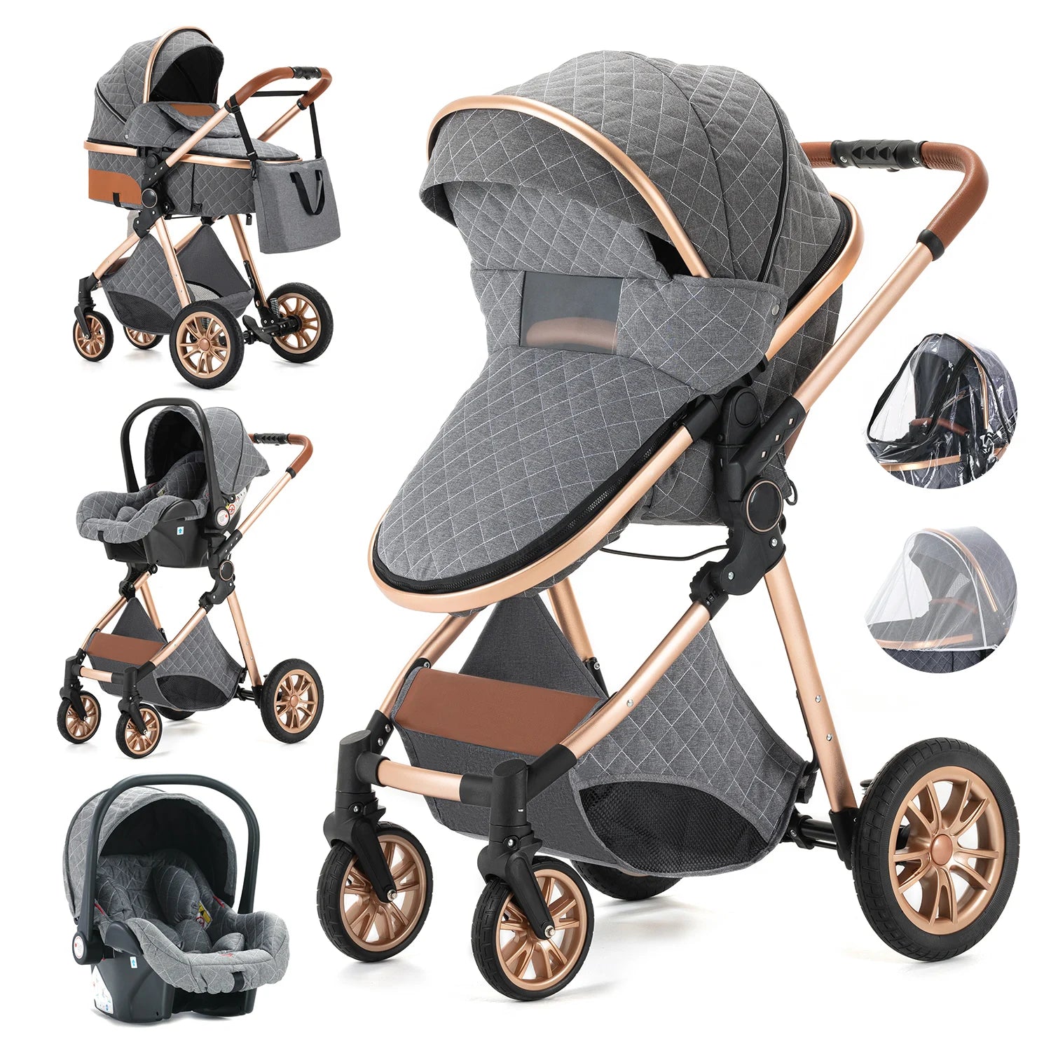 Luxury Baby Stroller 3 in 1 High Landscape Baby Cart Can Sit Can Lie Portable Pushchair Baby Cradel Infant Carrier - The Kings Lots