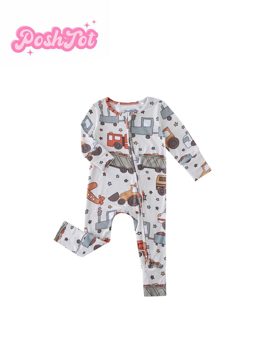 POSHTOT Toy Car Printed Bamboo Fiber Baby Long Sleeve Romper - The Kings Lots