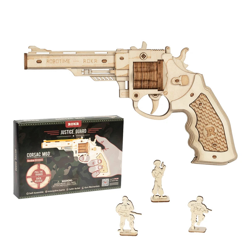 Robotime Rokr DIY 3D Rubber Band Bullet Wooden Gun Puzzle - The Kings Lots