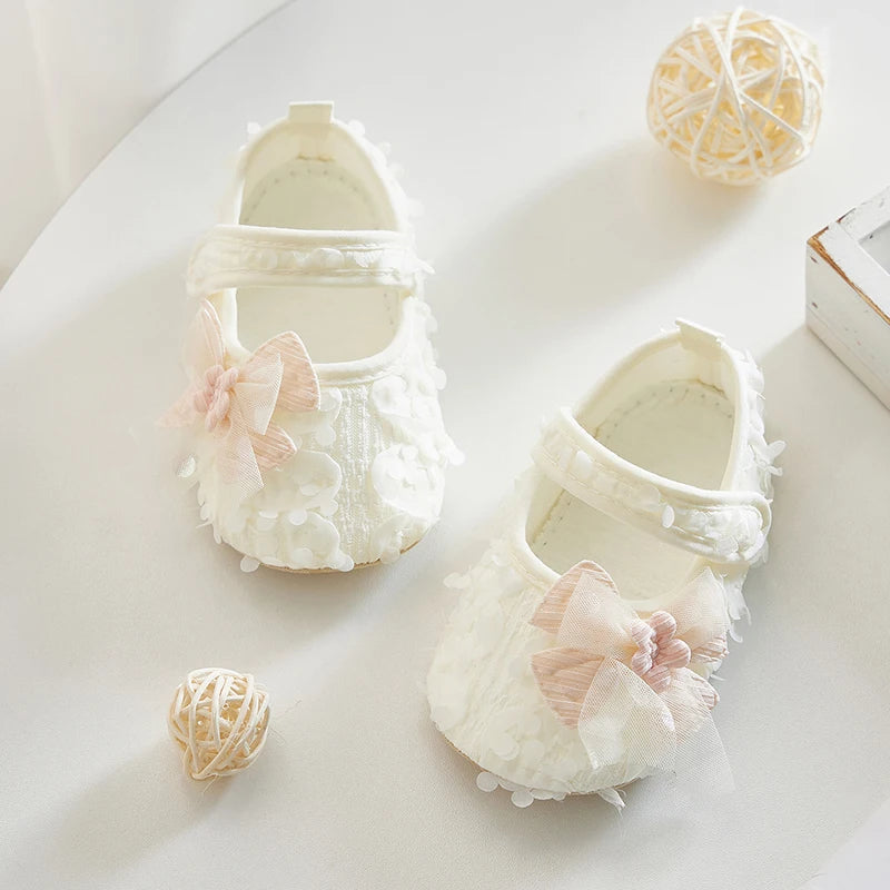 Adorable Baby Girl Bow Flats Shoes with Petal Design - The Kings Lots