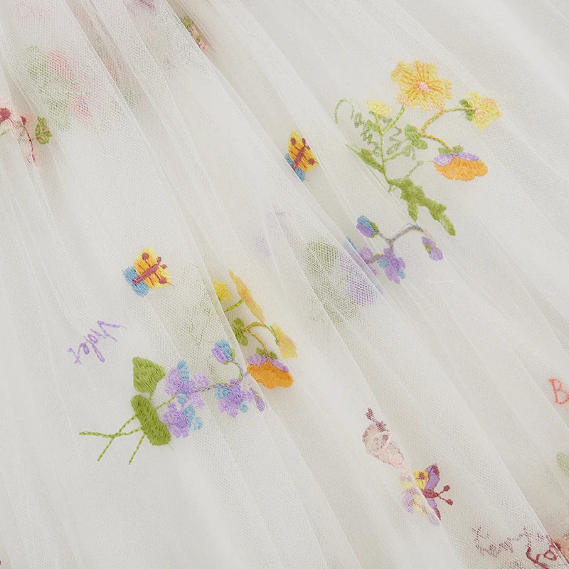 Kids Girl Tulle Dress Sleeveless Round Neck Floral Embroidery Dress Toddler Princess Dress Summer Clothes - The Kings Lots