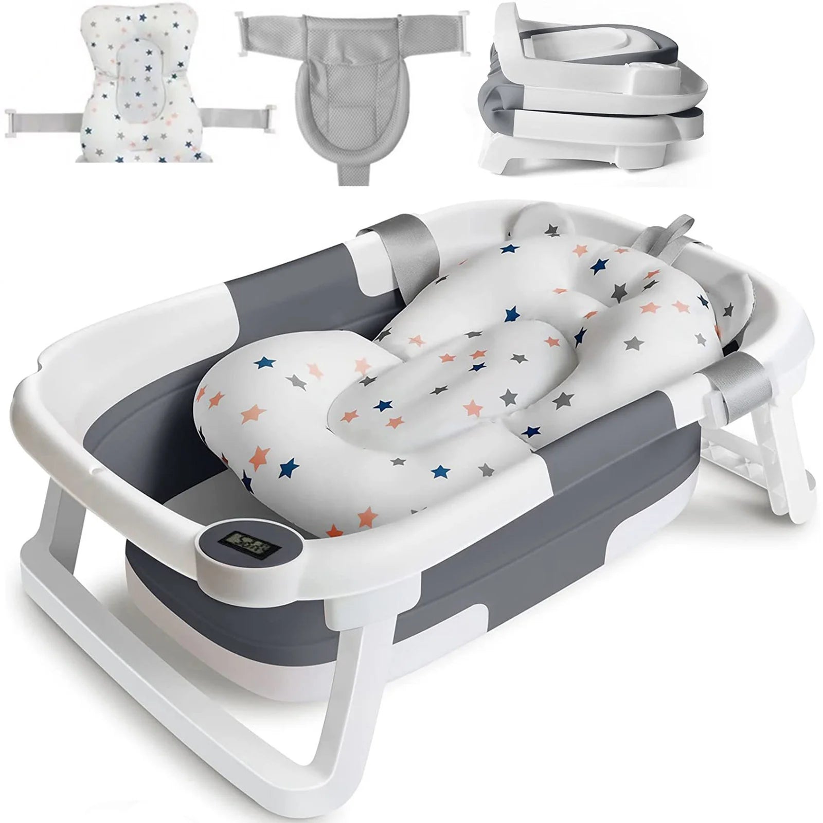 Baby Bathtub Real-Time Temperature Display Non-Slip Folding Tub - The Kings Lots