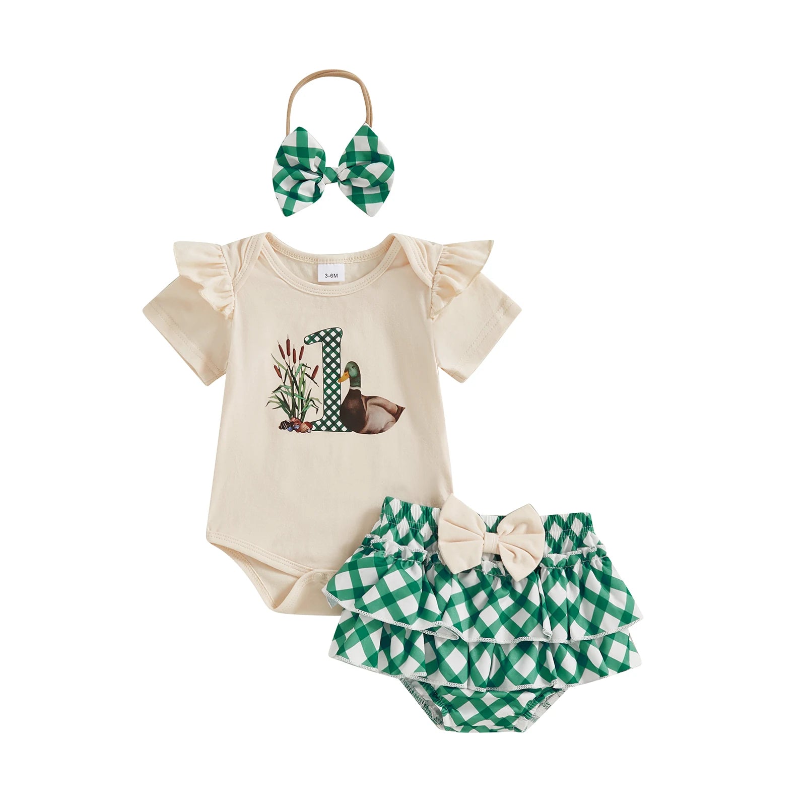 Summer Infant Baby Girl Summer Outfits Short Sleeve Duck Print Romper + Ruffle Shorts + Headband Set Newborn Clothes - The Kings Lots