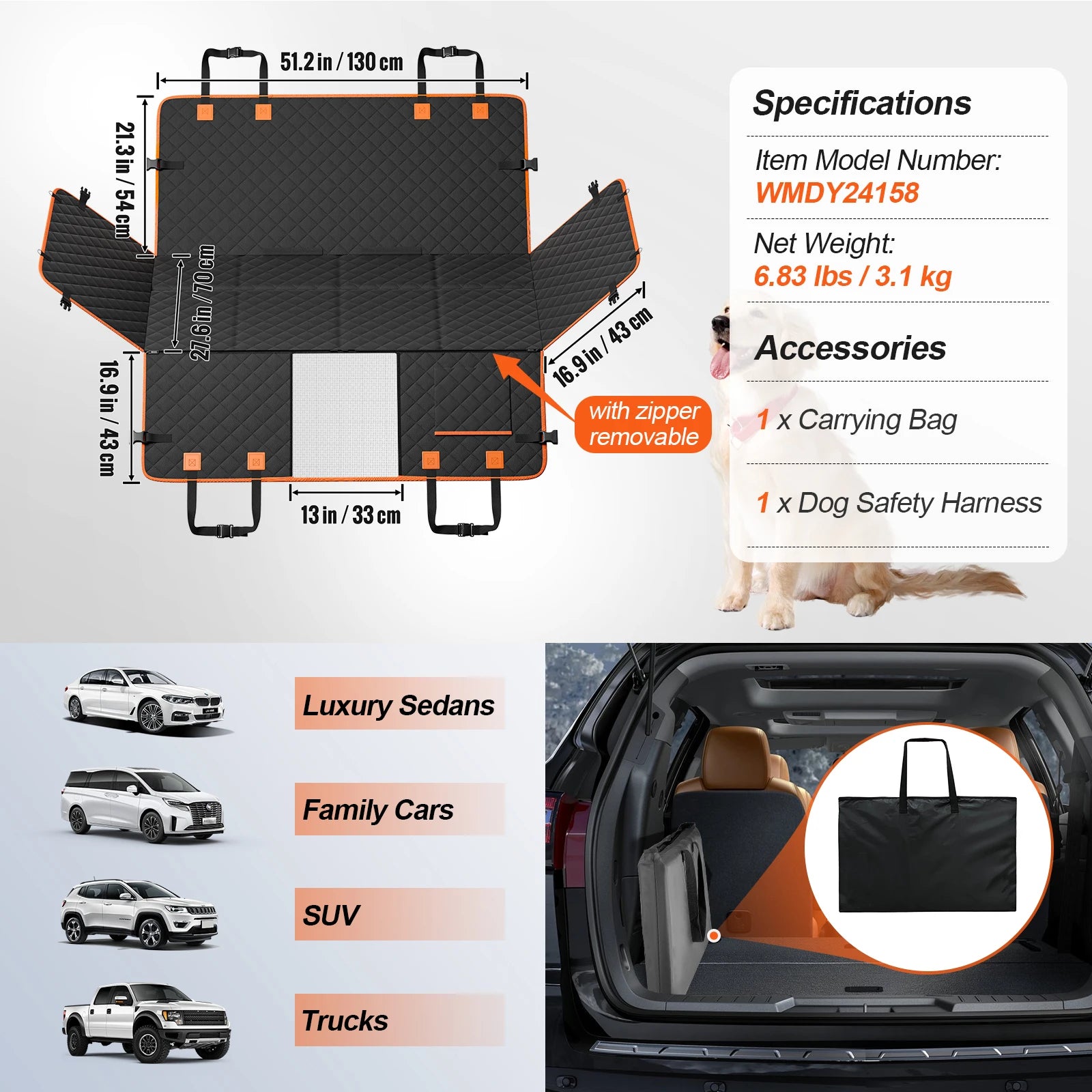 VEVOR Back Seat Extender Dog Car Seat Cover Supports 350lbs - The Kings Lots