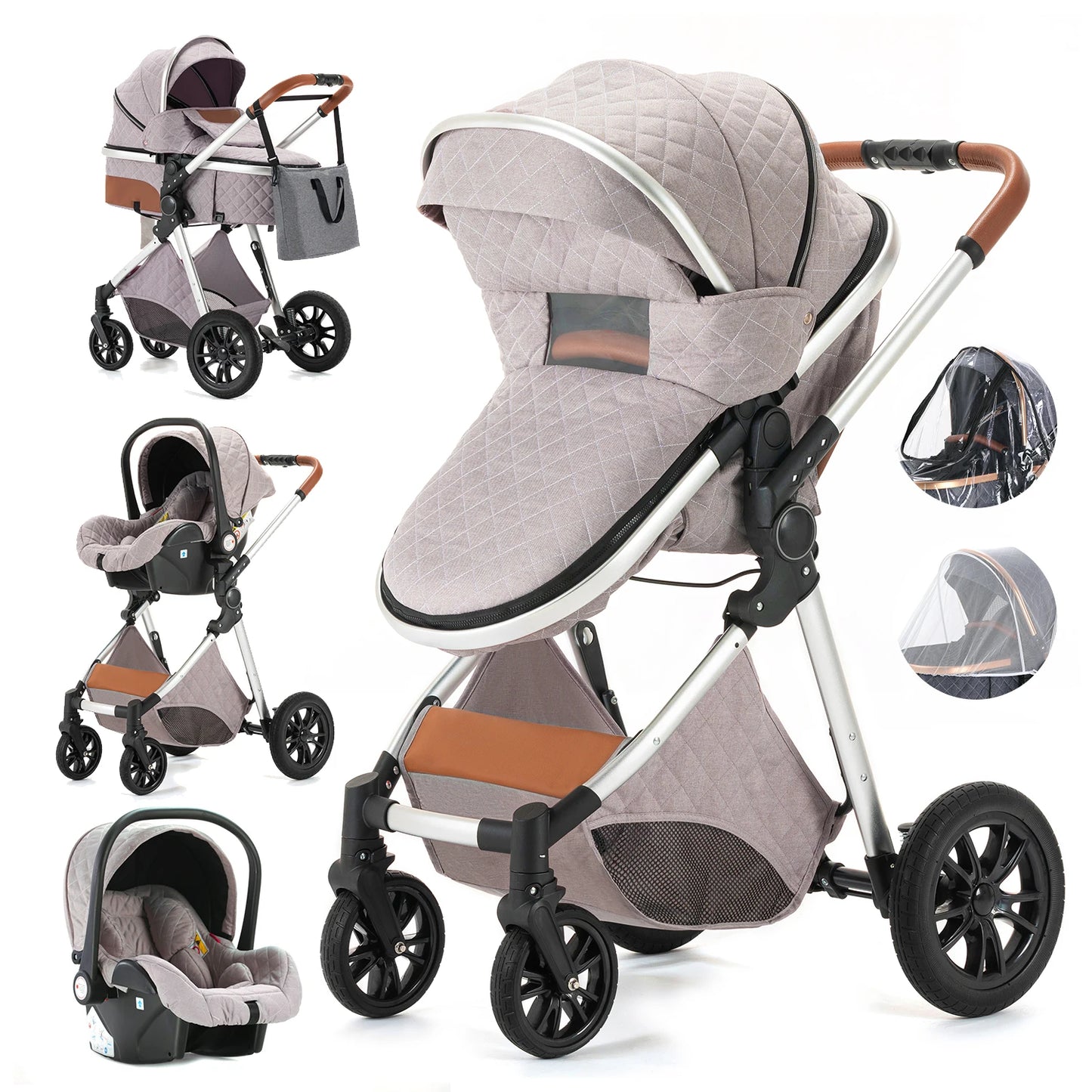 Luxury Baby Stroller 3 in 1 High Landscape Baby Cart Can Sit Can Lie Portable Pushchair Baby Cradel Infant Carrier - The Kings Lots