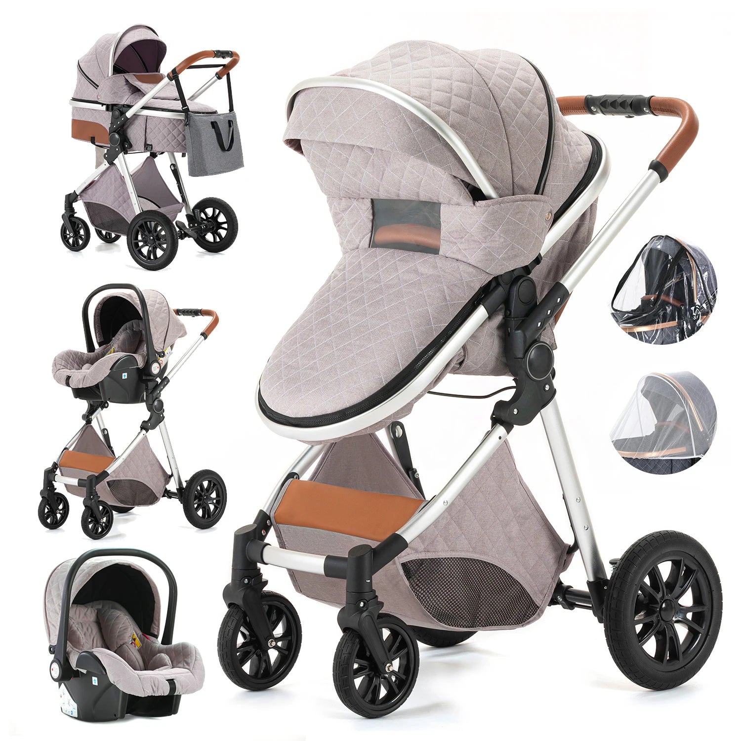 Luxury Baby Stroller 3 in 1 High Landscape Baby Cart Can Sit Can Lie Portable Pushchair Baby Cradel Infant Carrier - The Kings Lots