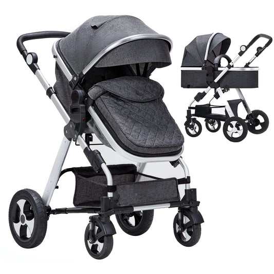 Baby Stroller for Newborn, 2 in1 High Landscape Stroller, Foldable Aluminum Alloy Pushchair with Adjustable Backrest - The Kings Lots