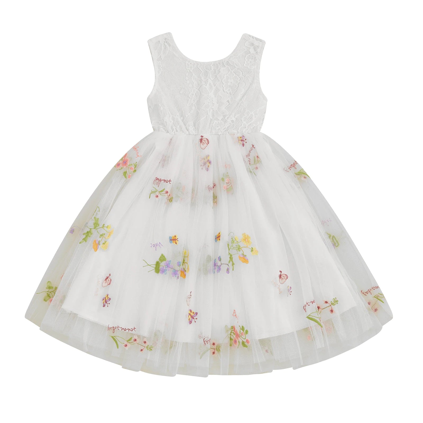 Kids Girl Tulle Dress Sleeveless Round Neck Floral Embroidery Dress Toddler Princess Dress Summer Clothes - The Kings Lots