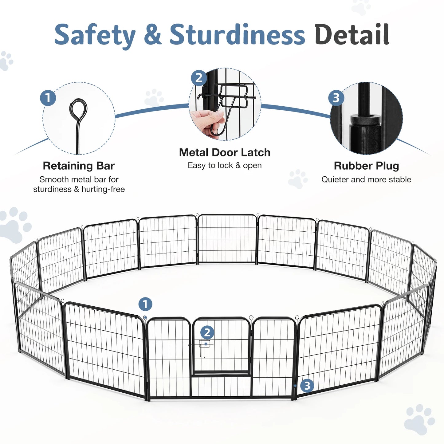 JHK 16 Panel Dog Playpen Indoor Pet Fence Heavy Duty Gate