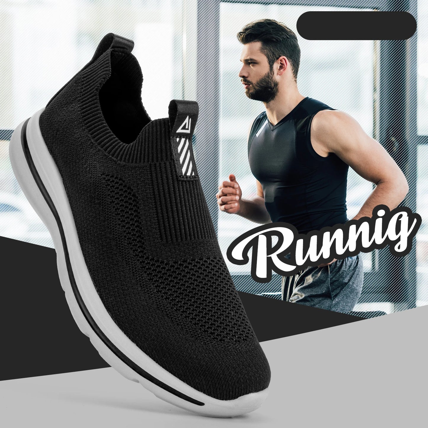Men Sneakers Walking Shoes for Man Black Slip On Casual Shoes Athletic Lightweight Breathable Mesh Knit Running Shoes 1239 - The Kings Lots