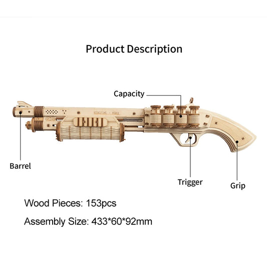 Robotime Rokr DIY 3D Rubber Band Bullet Wooden Gun Puzzle - The Kings Lots