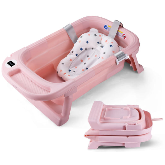 Baby Bathtub with Soft Cushion and Thermometer Portable Tub - The Kings Lots
