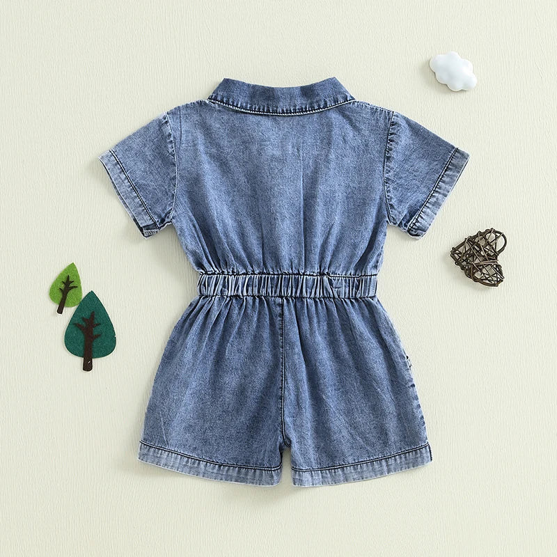 Girls Denim Overall Dress with Ruffle Sleeves A-Line Skirt - The Kings Lots