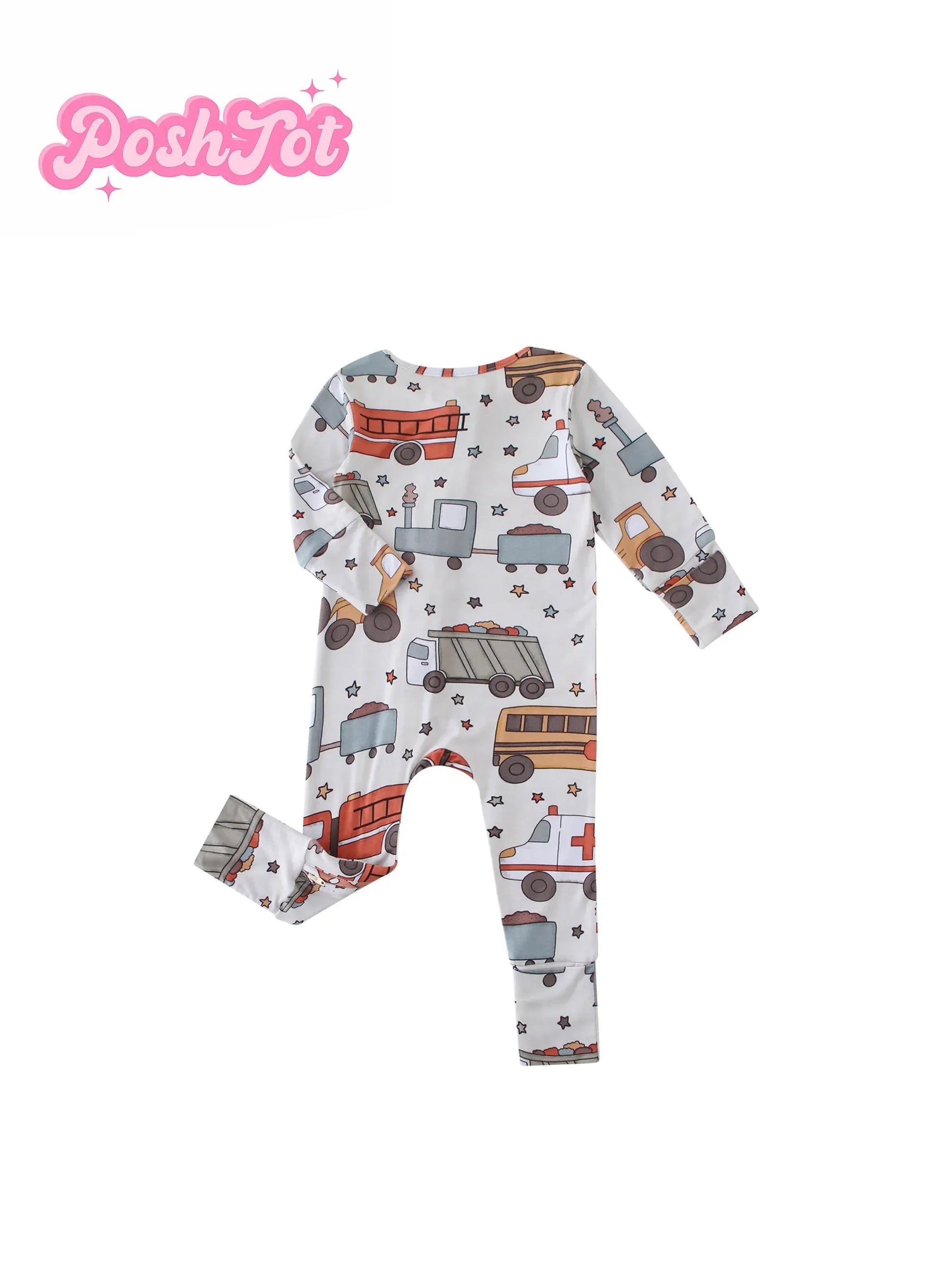 POSHTOT Toy Car Printed Bamboo Fiber Baby Long Sleeve Romper - The Kings Lots