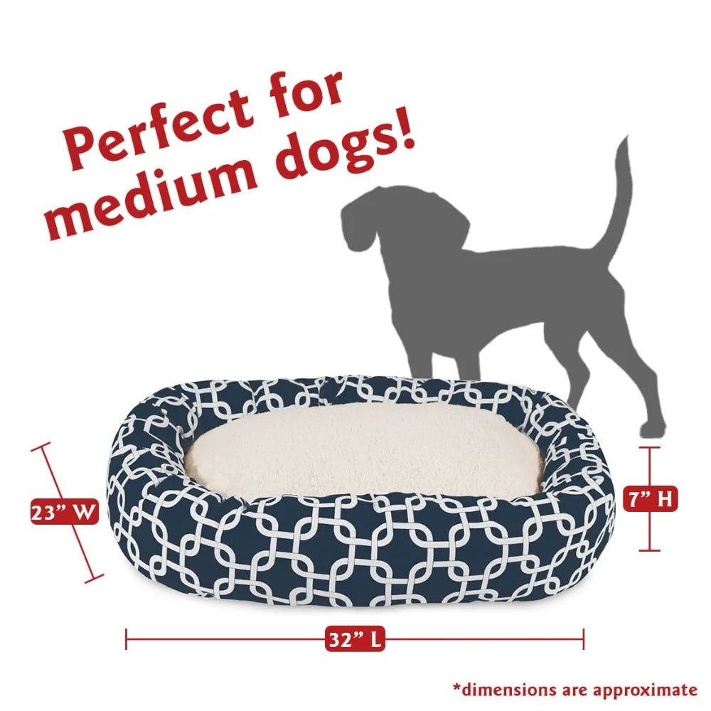 Sherpa Links Bagel Pet Bed for Dogs, Calming Dog Bed Washable, Medium, Navy Blue Blue - The Kings Lots
