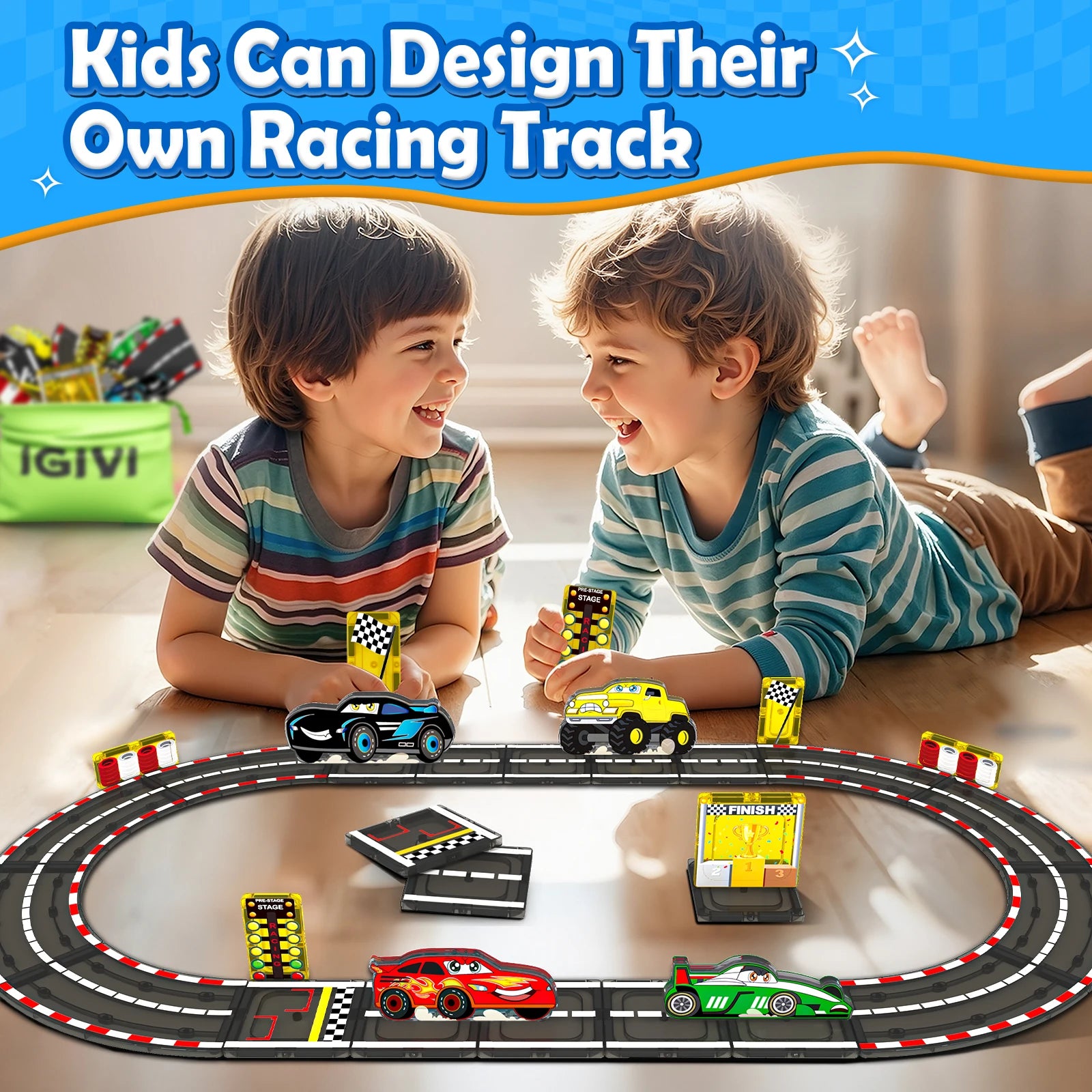 Magnetic Tiles Racing Track & Road Expansion Set for Kids - The Kings Lots
