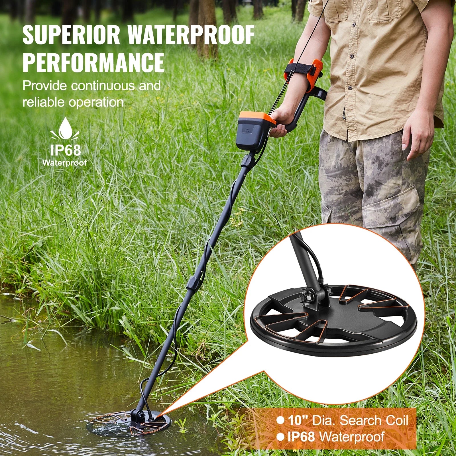 VEVOR Metal Detector for Adults & Kids 10Inch Waterproof Coil - The Kings Lots