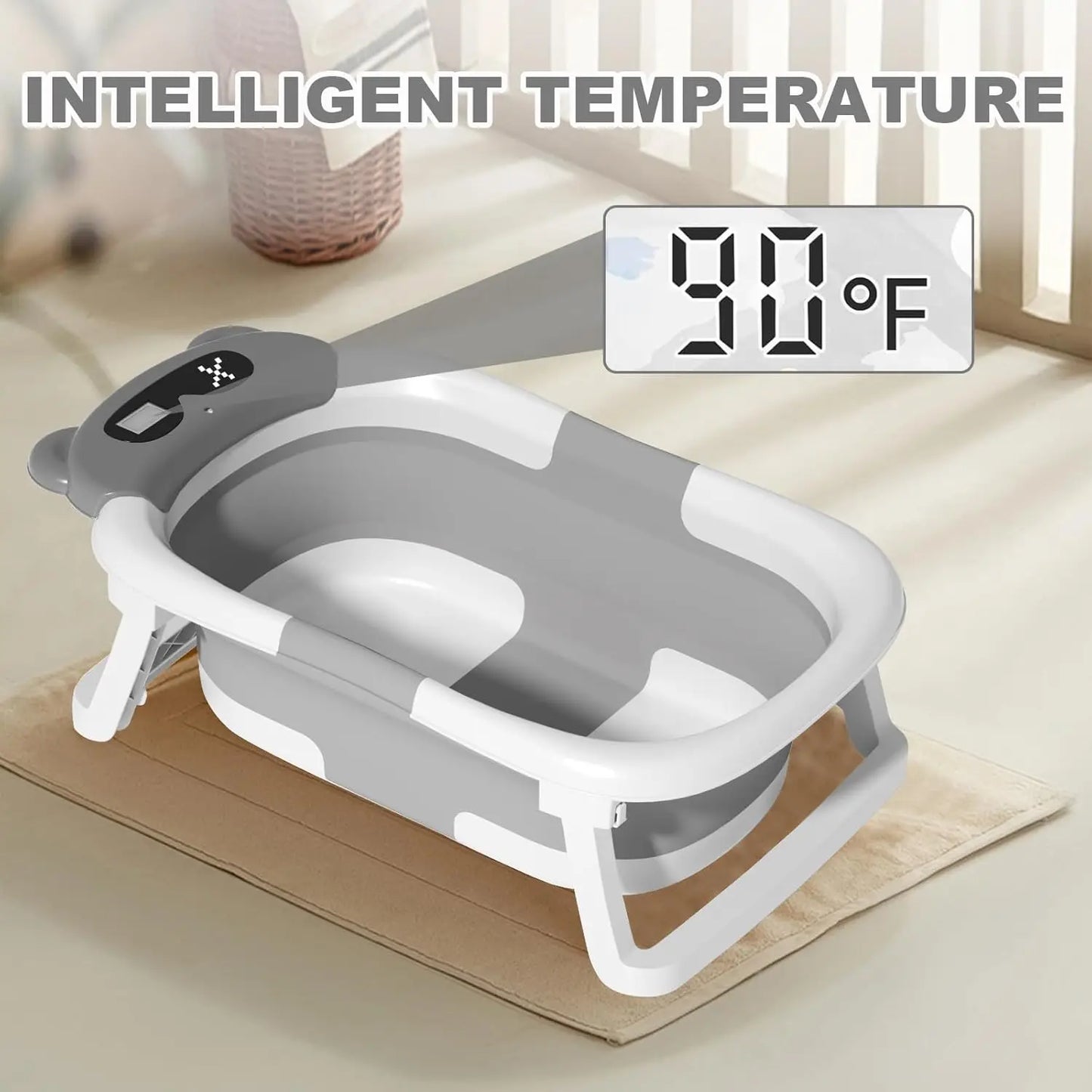 Baby Bathtub Real-Time Temperature Display Non-Slip Folding Tub - The Kings Lots