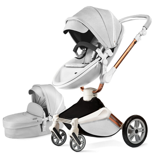 Hot Mom F023 Baby Stroller 2 in 1,Rotates 360 Degrees,PU Leather, Mosquito Net, Rain Cover, Adapter, Cup Holder, large wheels - The Kings Lots