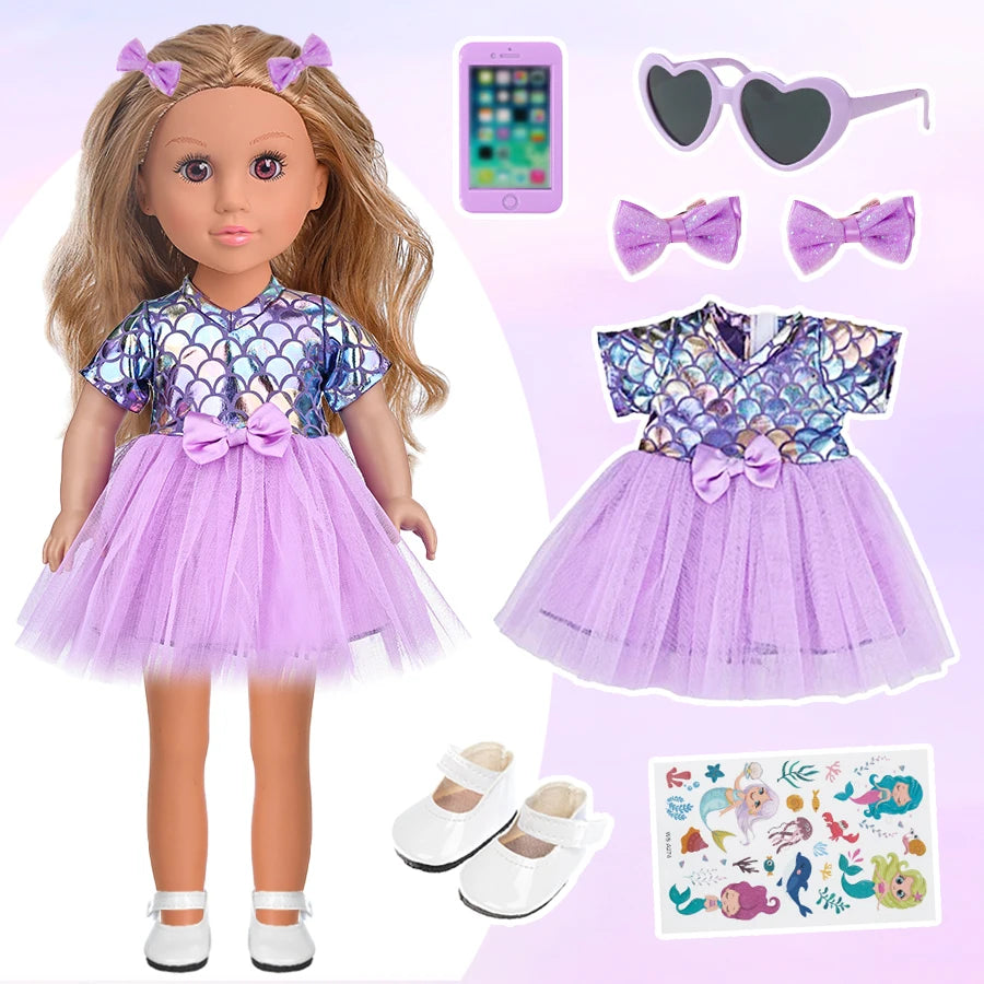 45cm/18inch Purple Mermaid Dress Doll White Shoes Set - The Kings Lots