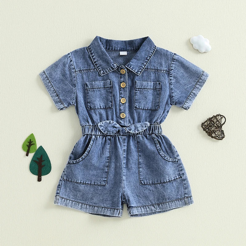 Girls Denim Overall Dress with Ruffle Sleeves A-Line Skirt - The Kings Lots